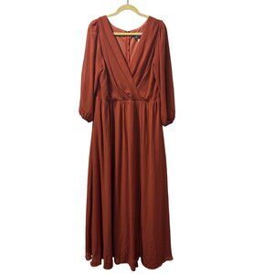 Eva Rust Orange V-Neck Long Sleeve Maxi Dress Sz 3XL Long evening dress